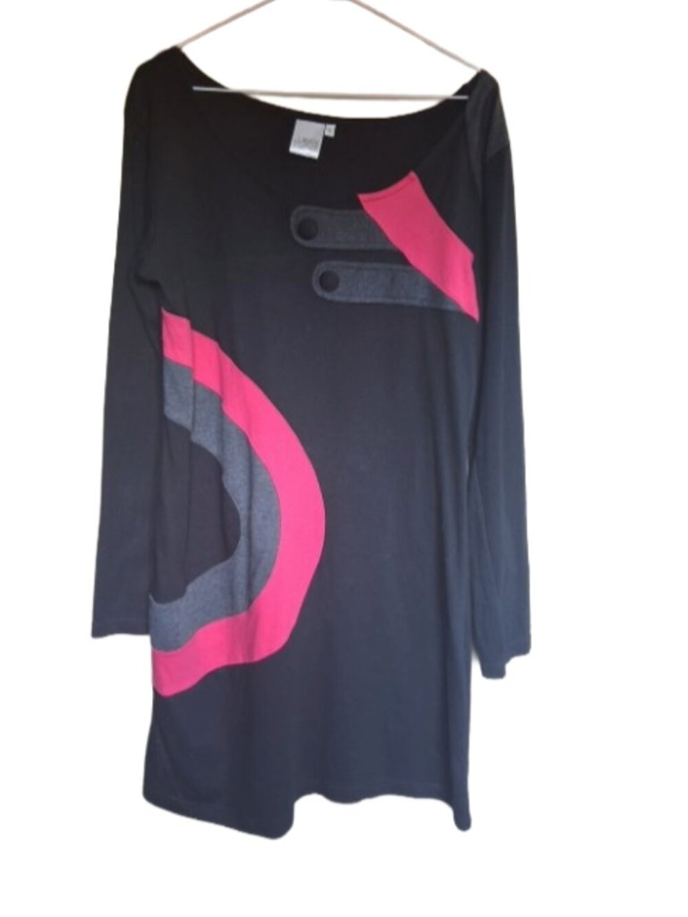 Uniik Tunik Black Retro Colorblock Long Sleeve Mini Dress Tunic - Size L